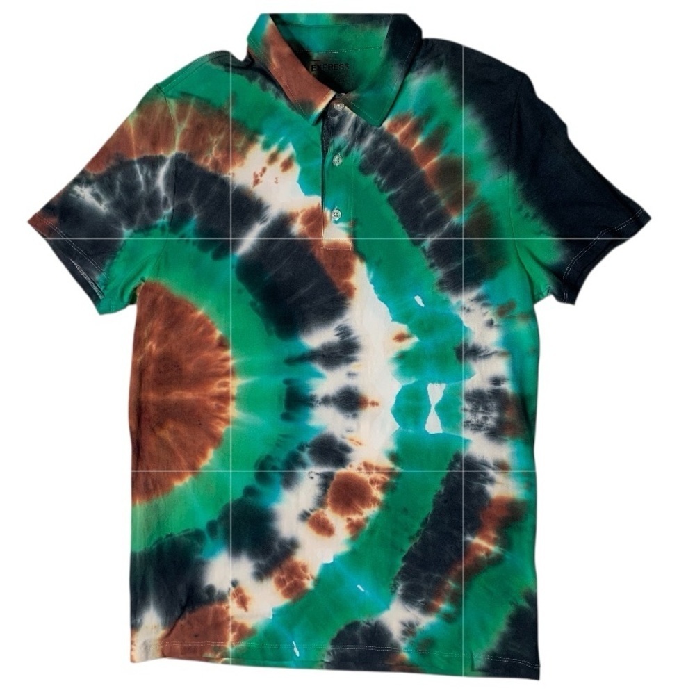CUSTOM Express Green and Brown Polo Shirt with Tie-Dye Design
